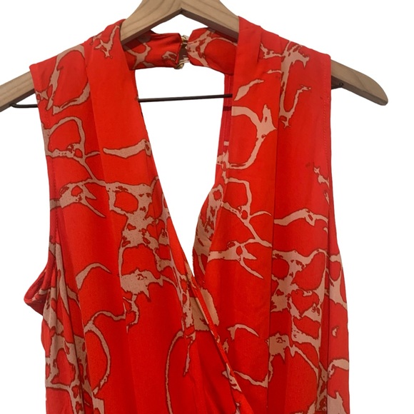 Revolve Karina Grimaldi Red Orange Jumpsuit V neck Patterned Pantsuit Style - Picture 3 of 11